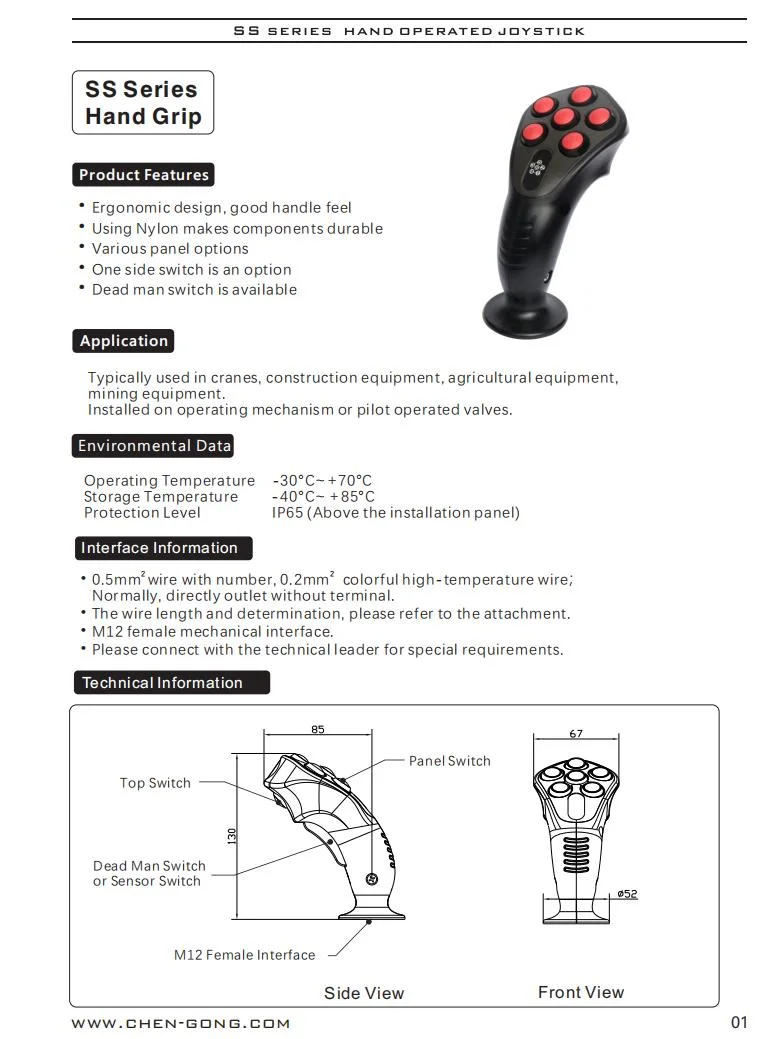 Ss Series Hand Grip Industrial Control Joystick Handle for Construction Equipment