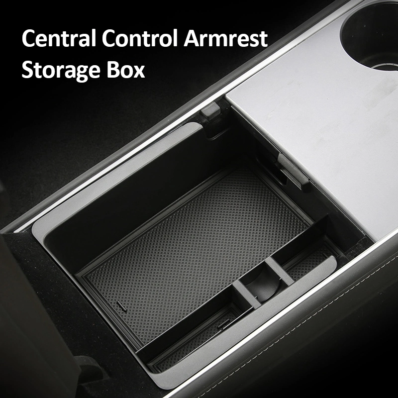 for Tesla Model 3/Y 2021-2022 Central Control Armrest Storage Box TPE Storage Flocking Storage Box Organizer Accessories