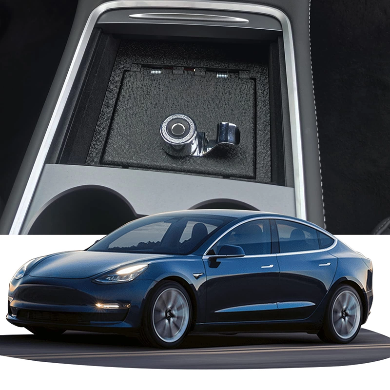 Biometric Lock Center Console Safe Car Armrest Box Fingerprint Center Console Safe for 2021-2022 Tesla Model Y and Model 3